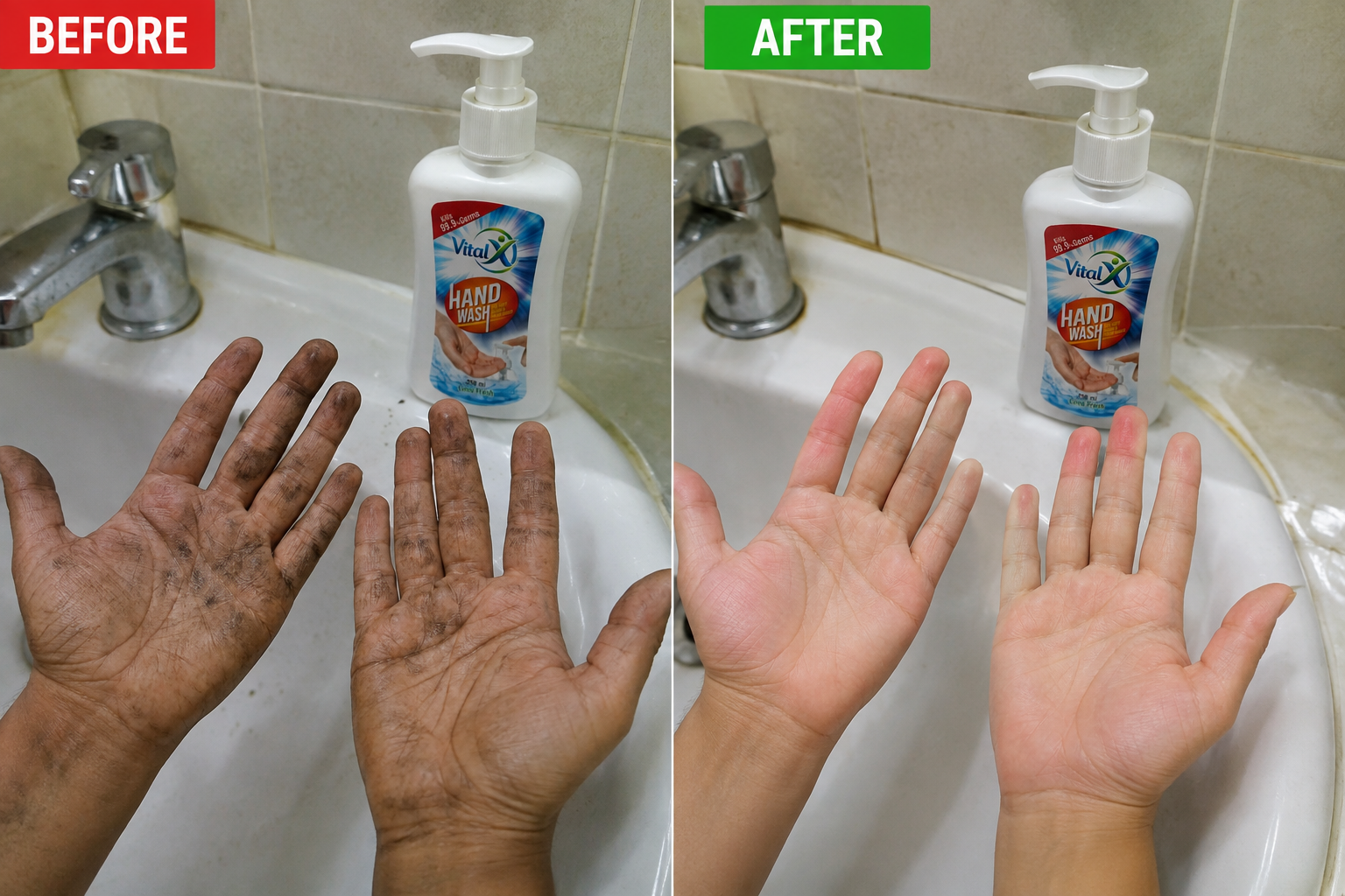 Hands before washing